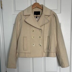 BCBG MaxAzria cream double-breasted cropped wool blend coat